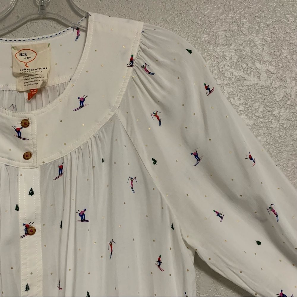 32 of 52 Conversations Anthropologie Blouse Top Womens 16 Skier Novelty Print - Picture 6 of 16